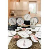 Keramika Sakura Desenli 25 Parça 12 Kişilik Seramik Kahvaltı Takımı Beyaz