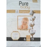 Pure Baby Organik 4 Numara Organik Cırtlı Bebek Bezi 78 Adet
