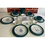 Keramika Stackable Yuvarlak Desenli 25 Parça Seramik Kahvaltı Takımı Beyaz-Mavi