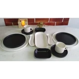 Keramika Stackable Yuvarlak 13 Parça 2 Kişilik Seramik Kahvaltı Takımı Beyaz-Siyah