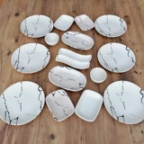 Keramika Mat Krem Desenli 16 Parça 6 Kişilik Seramik Kahvaltı Takımı Beyaz