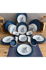 Keramika Blue Magic Desenli 36 Parça 12 Kişilik Seramik Kahvaltı Takımı Beyaz