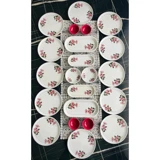 Venüs Home Decoratıon Kar Çiçeği Desenli 22 Parça 12 Kişilik Seramik Kahvaltı Takımı Fuşya
