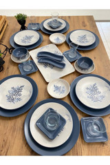 Keramika Blue Magic Desenli 33 Parça 6 Kişilik Seramik Kahvaltı Takımı Beyaz-Mavi