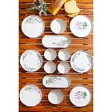 Kitchen Life Lavanta Desenli 14 Parça 6 Kişilik Seramik Kahvaltı Takımı Beyaz