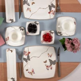 Karaca Fine Pearl Unique Kare Desenli 26 Parça 6 Kişilik Fine Pearl Kahvaltı Takımı Beyaz