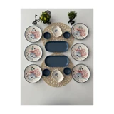 Keramika Blue Flowers Desenli 14 Parça 6 Kişilik Seramik Kahvaltı Takımı Çok Renkli