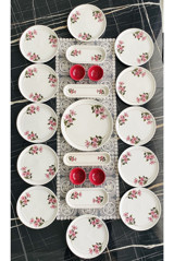 Venüs Home Decoratıon Kar Çiçeği Desenli 21 Parça 12 Kişilik Seramik Kahvaltı Takımı Fuşya