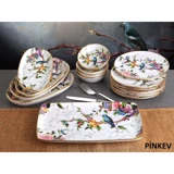 Pinkev Flora Desenli 15 Parça 6 Kişilik Seramik Kahvaltı Takımı Çok Renkli