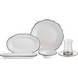 Neva Yörünge Bitter N3009 26 Parça 6 Kişilik Stoneware Kahvaltı Takımı Beyaz-Siyah