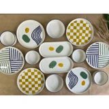 Kevin Seramik Modern Desenli 14 Parça 6 Kişilik Seramik Kahvaltı Takımı Beyaz