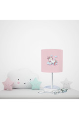 Mekta Home Pembe Renkli Unicorn Tekli Kumaş Tek Ayak Abajur Pembe
