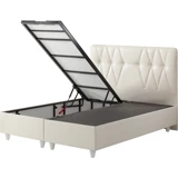 Belletto 150 x 200 cm Ayrılabilen Başlıklı Çift Kişilik Sandıklı Baza Seti Krem