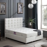 Setay Duke 140 x 190 cm Ayrılabilen Başlıklı Çift Kişilik Sandıklı Baza Seti Krem