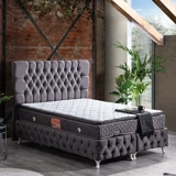 Setay Roma 200 x 160 cm Ayrılabilen Başlıklı Çift Kişilik Sandıklı Baza Seti Antrasit