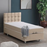 Setay Tavira 90x190 cm Başlıklı Yataklı Sandıklı Tek Kişilik Baza Seti Bej