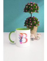 Özel Tasarım B Harfli Kupa Bardak Yeşil - 1 Adet - 300 ml