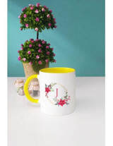 Hedizu Çiçekli J Harfli Kupa Bardak Sarı - 1 Adet - 300 ml