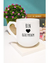 Hedizu Ben Kalp Öğretmenim Öğretmenler Günü Hediyesi Kupa Bardak Oval - 1 Adet - Beyaz - 300 ml