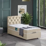 Setay Eylül 120x200 cm Başlıklı Yataklı Sandıklı Tek Kişilik Baza Seti Krem