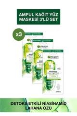 Garnier Lahana Özlü Detox Etkili Niacinamide Ampul Kağıt Yüz Maskesi 3x15 ml