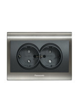 Viko Panasonic Thea Blu Inox Çerçeveli Topraklı Sıva Altı İkili Priz Füme