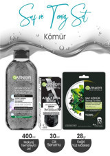 Garnier Saf Kömür Siyah Nemlendiricili Kağıt Yüz Maskesi 28 gr + Aha + Bha Cilt Kusurları Karşıtı Serum 30 ML + Micellar Kömür Kusursuz Makyaj Temizleyici Jel 400 ML