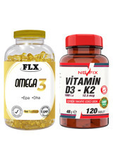 Flx Omega 3 Yetişkin 180 Adet + Nevfix Vitamin D3-K2 120