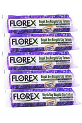 Florex Büzgülü Büyük Boy 65x80 cm Çöp Poşeti 5 Adet Mor