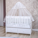 Garaj Home Elegant MDF Dikdörtgen Çekmeceli Sallanan Anne Yanı Beşik Beyaz + Uyku Seti