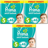 Prima Aktif Bebek 5 Numara Cırtlı Bebek Bezi 3x46 Adet