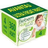Bebem Natural Doğa Özleri 4 Numara Organik Göbek Oyuntulu Cırtlı Bebek Bezi 360 Adet