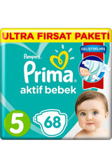 Prima Aktif Bebek 5 Numara Cırtlı Bebek Bezi 68 Adet