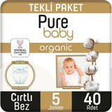 Pure baby Organic 5 Numara Organik Göbek Oyuntulu Cırtlı Bebek Bezi 40 Adet