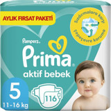 Prima Aktif Bebek 5 Numara Göbek Oyuntulu Cırtlı Bebek Bezi 116 Adet