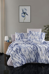 Mulberry Ranforce Dört Mevsim 160 x 220 cm Mermer Tek Kişilik Nevresim Takımı Mavi
