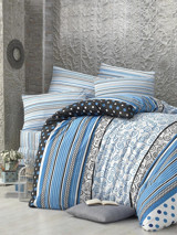Komfort Home Polycotton Kışlık 160 x 220 cm Desenli Tek Kişilik Nevresim Takımı Beyaz Mavi Siyah