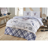 Taç Ranforce Dört Mevsim 160 x 220 cm Lastikli Desenli Tek Kişilik Nevresim Takımı Mavi
