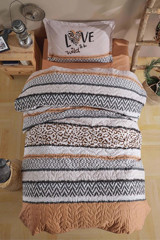 Clasy Ranforce Dört Mevsim 160 x 220 cm Etnik Tek Kişilik Nevresim Takımı Somon