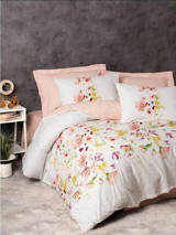 Cotton Box Modeline Ranforce Dört Mevsim 160 x 220 cm Çiçekli Tek Kişilik Nevresim Takımı Somon