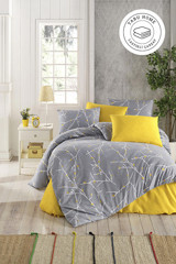Tabu Home Pamuk Dört Mevsim 160 x 220 cm Lastikli Desenli Tek Kişilik Nevresim Takımı Gri Sarı