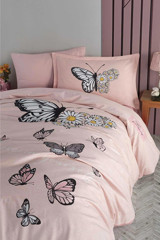 Clasy Ranforce Dört Mevsim 150 x 200 cm Doğa Tek Kişilik Nevresim Takımı Pembe