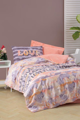 Cotton Box Ranforce Dört Mevsim 160 x 220 cm Love Tek Kişilik Nevresim Takımı Pudra
