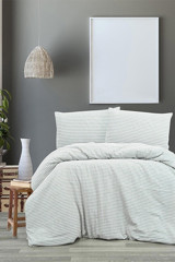 Vivamaison Keten Dört Mevsim 200 x 220 cm Çizgili Çift Kişilik Nevresim Takımı Gri