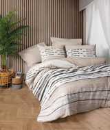 Cotton Box Ranforce Dört Mevsim 200 x 220 cm Çizgili Çift Kişilik Nevresim Takımı Bej