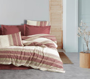 Cotton Box Ranforce Dört Mevsim 200 x 220 cm Çizgili Çift Kişilik Nevresim Takımı Bordo