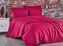 Komfort Home Pamuk Saten 200 x 220 cm Çizgili Çift Kişilik Nevresim Takımı Kırmızı