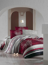 Cotton Box Pamuk Saten Dört Mevsim 200 x 220 cm Bordür Çift Kişilik Nevresim Takımı Bordo