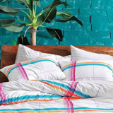 Taç Ranforce Dört Mevsim 200 x 220 cm Çizgili Çift Kişilik Nevresim Takımı Turkuaz