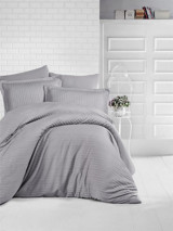Clasy Saten Dört Mevsim 200 x 220 cm Çizgili Çift Kişilik Nevresim Takımı Gri